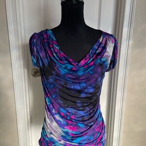 Worthington Purple and Blue Drape Neck Blouse